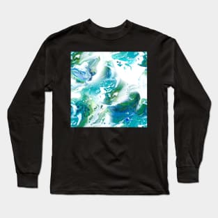 Blue, green, turquoise and white fluid Painting Pattern Long Sleeve T-Shirt